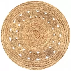 Плетен килим с дизайн, от юта, 90 см, кръгъл