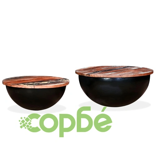 Кафе маси, 2 части, регенерирано дърво, черни, куповидна форма ➤ топ цена ➤ sorbe.bg