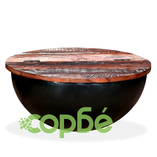Маса за кафе, регенерирано дърво масив, черна, форма на купа ➤ топ цена ➤ sorbe.bg