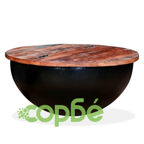 Маса за кафе, регенерирано дърво масив, черна, форма на купа ➤ топ цена ➤ sorbe.bg