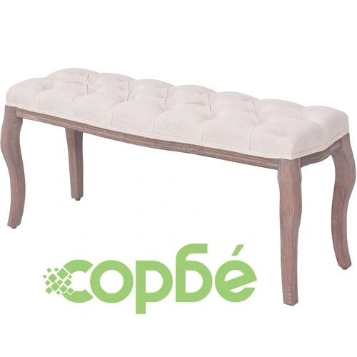 Пейка, лен и дървен масив, 110x38x48 см, кремавобяла ➤ топ цена ➤ sorbe.bg