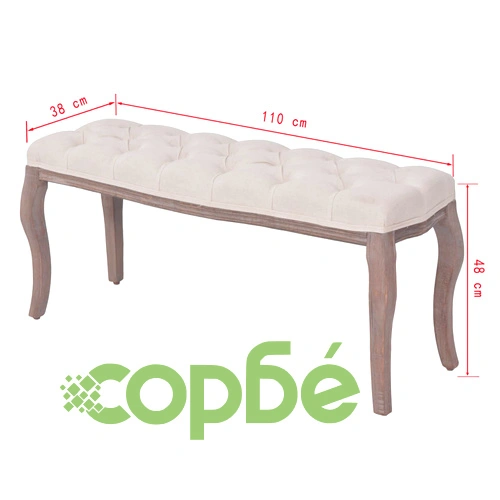 Пейка, лен и дървен масив, 110x38x48 см, кремавобяла ➤ топ цена ➤ sorbe.bg