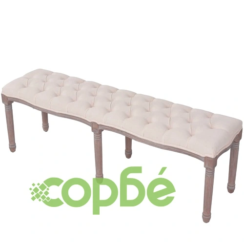 Пейка, лен и дървен масив, 150x40x48 см, кремаво бяла ➤ топ цена ➤ sorbe.bg