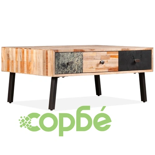 Маса за кафе, регенериран тик масив, 90x65x40 cм  ➤ топ цена ➤ sorbe.bg