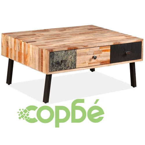 Маса за кафе, регенериран тик масив, 90x65x40 cм  ➤ топ цена ➤ sorbe.bg