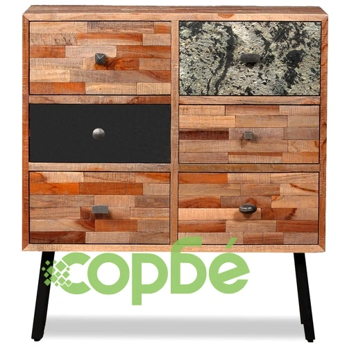 Страничен шкаф, 6 чекмеджета, регенериран тик масив, 70х30х76см ➤ топ цена ➤ sorbe.bg
