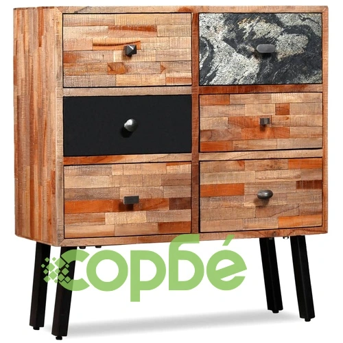 Страничен шкаф, 6 чекмеджета, регенериран тик масив, 70х30х76см ➤ топ цена ➤ sorbe.bg