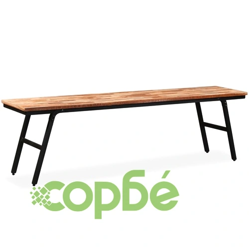 Пейка от регенерирано тиково дърво и стомана, 160х35х45 см ➤ топ цена ➤ sorbe.bg