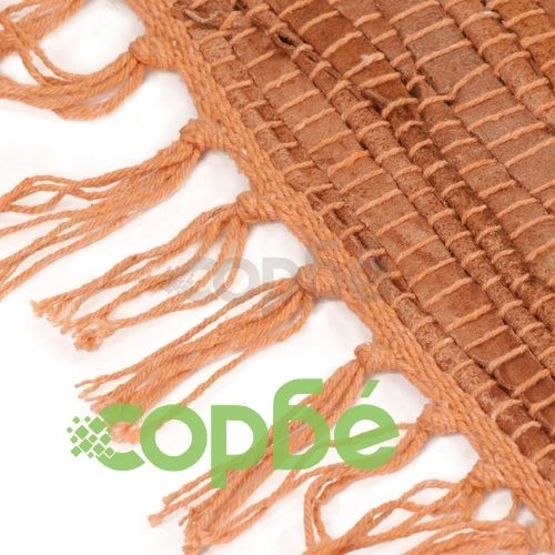 Ръчно тъкан Chindi килим, кожа, 160x230 см, жълтокафяв ➤ топ цена ➤ sorbe.bg