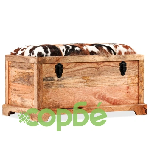 Пейка за съхранение, естествена кожа и манго масив, 80x44x44 см ➤ топ цена ➤ sorbe.bg