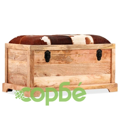 Пейка за съхранение, естествена кожа и манго масив, 80x44x44 см ➤ топ цена ➤ sorbe.bg