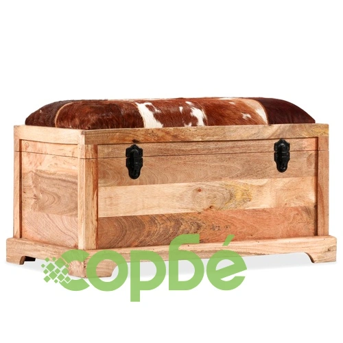 Пейка за съхранение, естествена кожа и манго масив, 80x44x44 см ➤ топ цена ➤ sorbe.bg