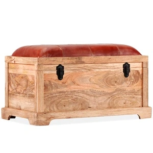 Пейка за съхранение, естествена кожа и манго масив, 80x44x44 см 