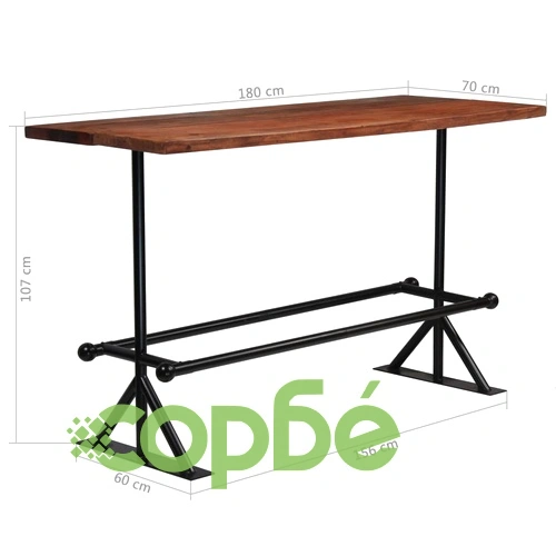 Бар маса, регенерирано дърво масив, тъмнокафява, 180x70x107 см  ➤ топ цена ➤ sorbe.bg