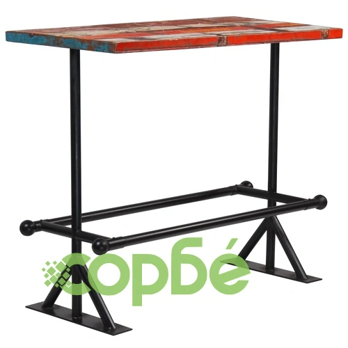 Бар маса, регенерирано дърво масив, многоцветна, 120x60x107 см ➤ топ цена ➤ sorbe.bg