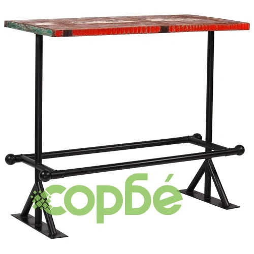 Бар маса, регенерирано дърво масив, многоцветна, 120x60x107 см ➤ топ цена ➤ sorbe.bg
