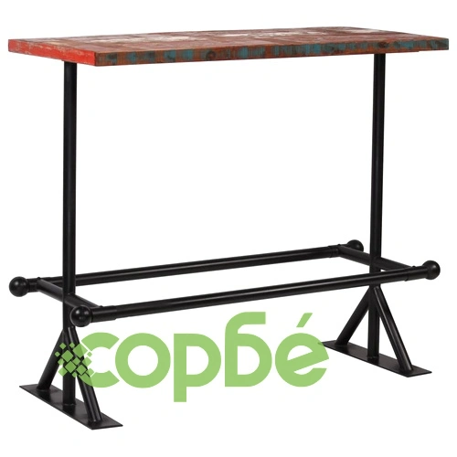 Бар маса, регенерирано дърво масив, многоцветна, 120x60x107 см ➤ топ цена ➤ sorbe.bg