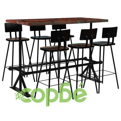 Бар комплект, 7 части, регенерирано дърво масив, многоцветен ➤ топ цена ➤ sorbe.bg