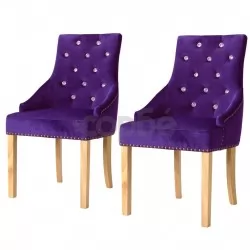 Трапезни столове, 2 бр, лилави, дъб масив и кадифе