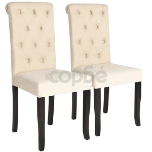 Трапезни столове, 2 бр, кремави, текстил