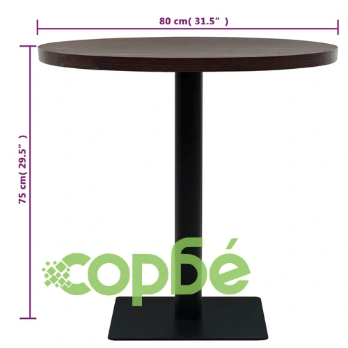 Бистро маса, МДФ и стомана, кръгла, 80x75 см, тъмна пепел  ➤ топ цена ➤ sorbe.bg