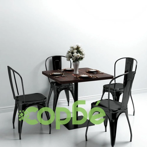 Бистро маса, МДФ и стомана, квадрат, 80x80x75 см, тъмна пепел  ➤ топ цена ➤ sorbe.bg