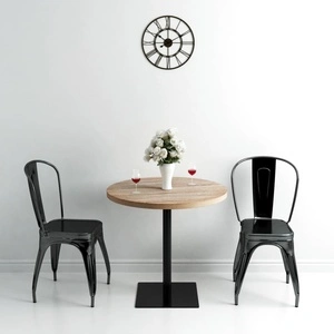 Бистро маса, МДФ и стомана, кръгла, 80x75 см, цвят дъб