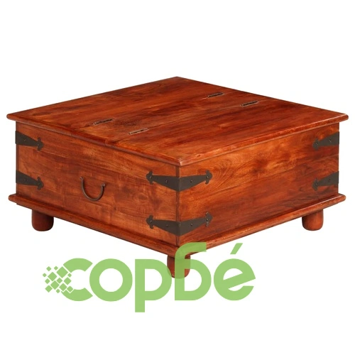 Маса за кафе масивно акациево дърво с меден финиш 80x80x40 см ➤ топ цена ➤ sorbe.bg