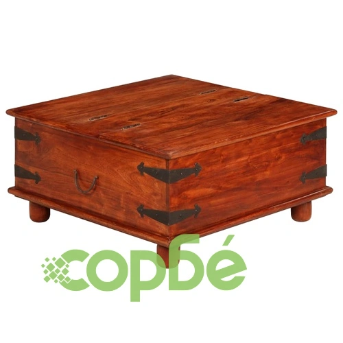 Маса за кафе масивно акациево дърво с меден финиш 80x80x40 см ➤ топ цена ➤ sorbe.bg