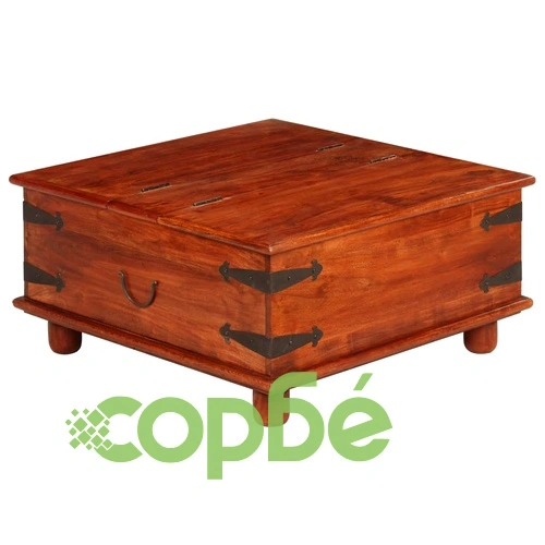 Маса за кафе масивно акациево дърво с меден финиш 80x80x40 см ➤ топ цена ➤ sorbe.bg