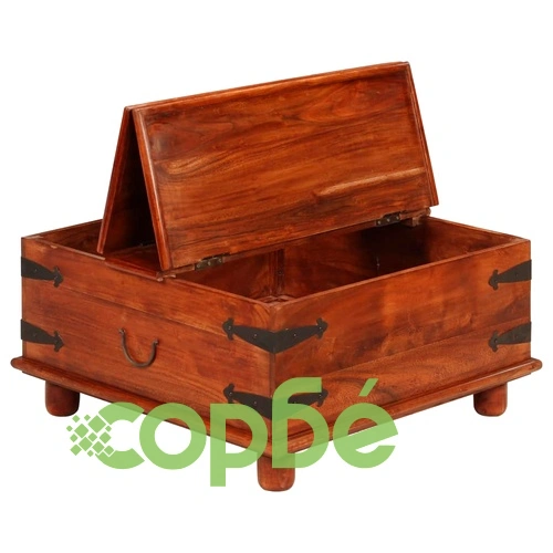 Маса за кафе масивно акациево дърво с меден финиш 80x80x40 см ➤ топ цена ➤ sorbe.bg