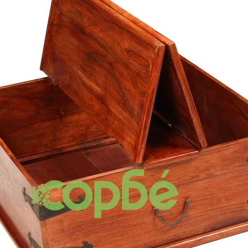 Маса за кафе масивно акациево дърво с меден финиш 80x80x40 см ➤ топ цена ➤ sorbe.bg