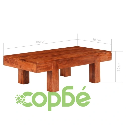 Маса за кафе масивно акациево дърво с меден финиш 100x50x30 см ➤ топ цена ➤ sorbe.bg
