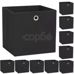 Кутии за съхранение, 10 бр, нетъкан текстил, 32x32x32 см, черни