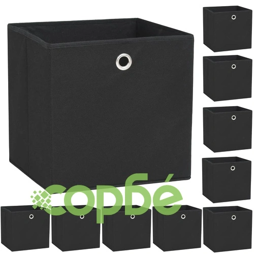 Кутии за съхранение, 10 бр, нетъкан текстил, 32x32x32 см, черни ➤ топ цена ➤ sorbe.bg