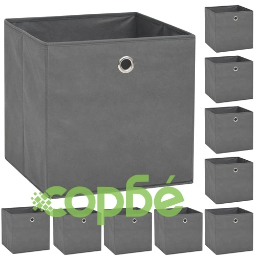 Кутии за съхранение, 10 бр, нетъкан текстил, 32x32x32 см, сиви ➤ топ цена ➤ sorbe.bg