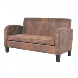 Двуместен диван, изкуствен велур, кафяв