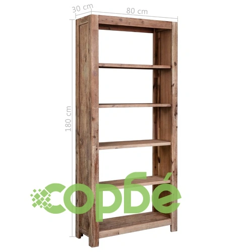 Библиотека с 5 рафта, 80x30x180 см, акациево дърво масив ➤ топ цена ➤ sorbe.bg