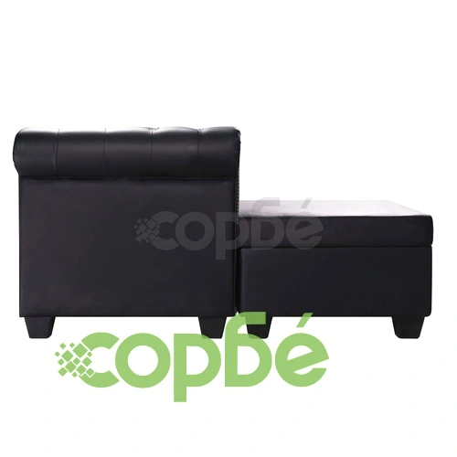 Г-образен Честърфийлд диван изкуствена кожа черен ➤ топ цена ➤ sorbe.bg