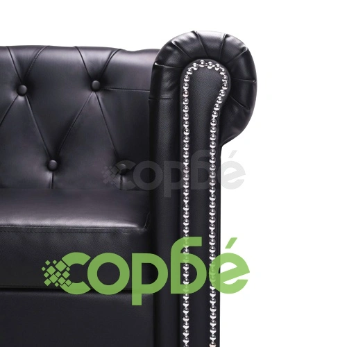 Г-образен Честърфийлд диван изкуствена кожа черен ➤ топ цена ➤ sorbe.bg