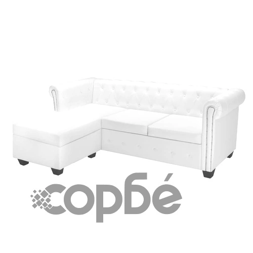 Г-образен Честърфийлд диван изкуствена кожа бял ➤ топ цена ➤ sorbe.bg