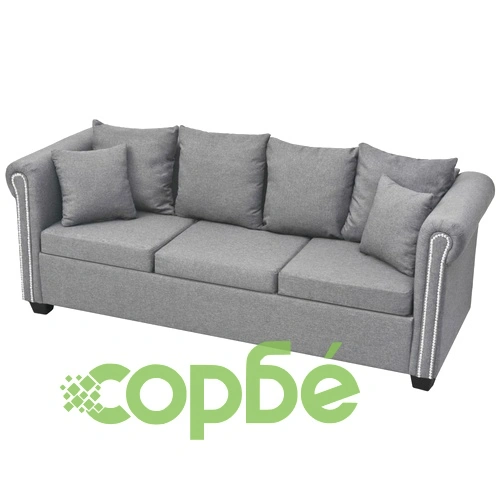 Триместен диван, текстил, 200x75x73 см, светлосив ➤ топ цена ➤ sorbe.bg