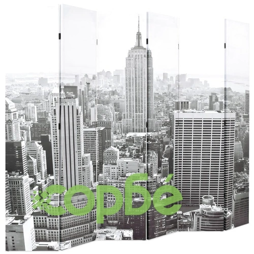 Сгъваем параван за стая, 228x170 см, дневен Ню Йорк, черно-бял ➤ топ цена ➤ sorbe.bg