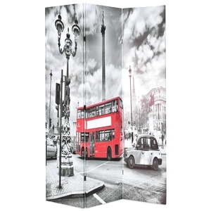 Сгъваем параван за стая, 120x170 см, автобус Лондон, черно-бял