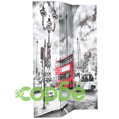 Сгъваем параван за стая, 120x170 см, автобус Лондон, черно-бял ➤ топ цена ➤ sorbe.bg