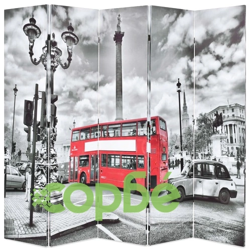 Сгъваем параван за стая, 200x170 см, автобус Лондон, черно-бял ➤ топ цена ➤ sorbe.bg