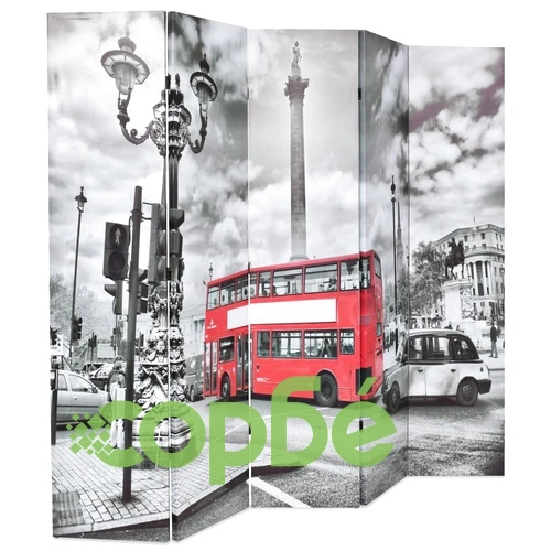 Сгъваем параван за стая, 200x170 см, автобус Лондон, черно-бял ➤ топ цена ➤ sorbe.bg