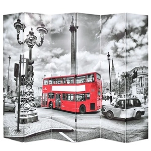 Сгъваем параван за стая, 228x170 см, автобус Лондон, черно-бял