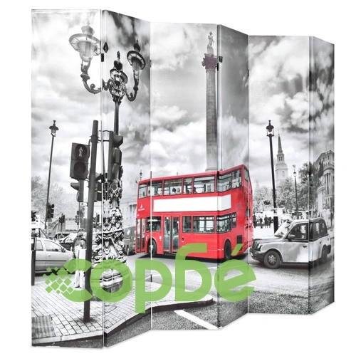 Сгъваем параван за стая, 228x170 см, автобус Лондон, черно-бял ➤ топ цена ➤ sorbe.bg