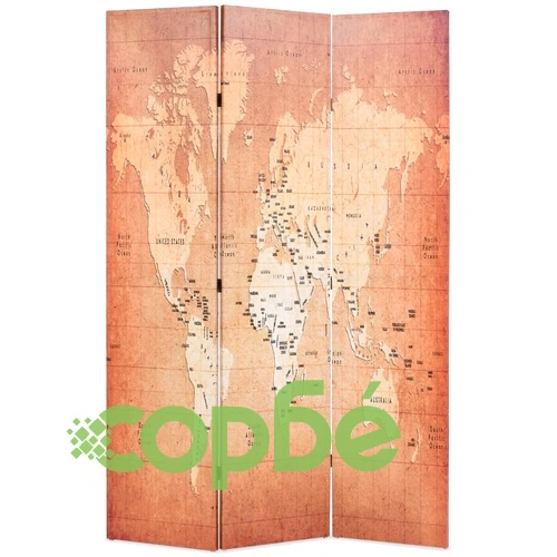 Сгъваем параван за стая, 120x170 см, карта на света, жълт ➤ топ цена ➤ sorbe.bg